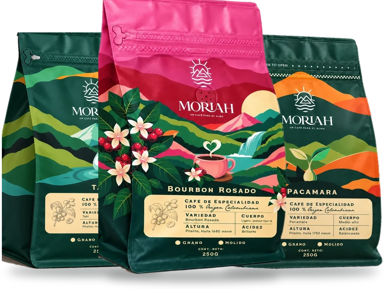 Kit con las bolsas de Pacamara, Bourbon Rosado y Tabi
